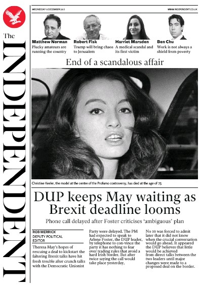 The Independent (UK) Newspaper Front Page for 6 December 2017