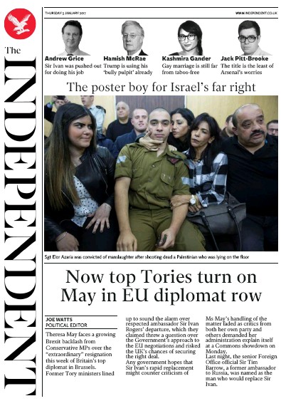 The Independent (UK) Newspaper Front Page for 6 January 2017