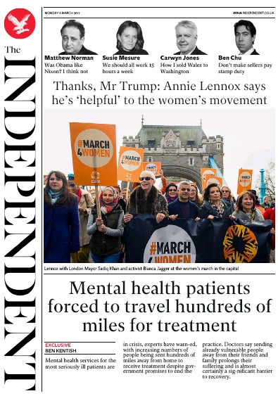 The Independent Newspaper Front Page for 6 March 2017