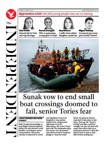 The Independent (UK) Newspaper Front Page for 6 March 2023