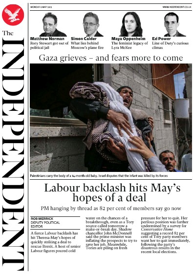 The Independent Newspaper Front Page for 6 May 2019
