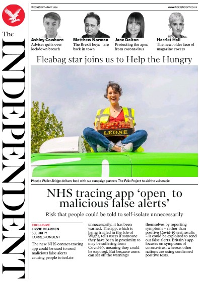 The Independent (UK) Newspaper Front Page for 6 May 2020