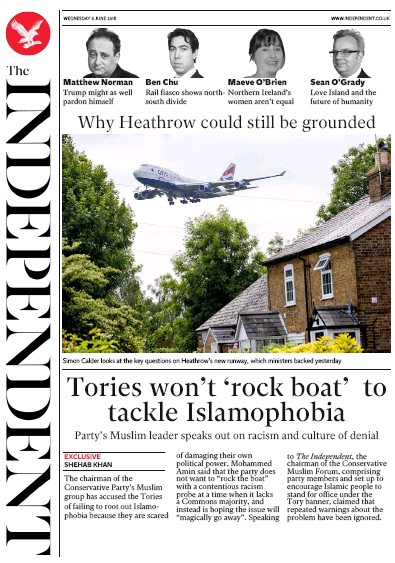 The Independent Newspaper Front Page for 6 June 2018