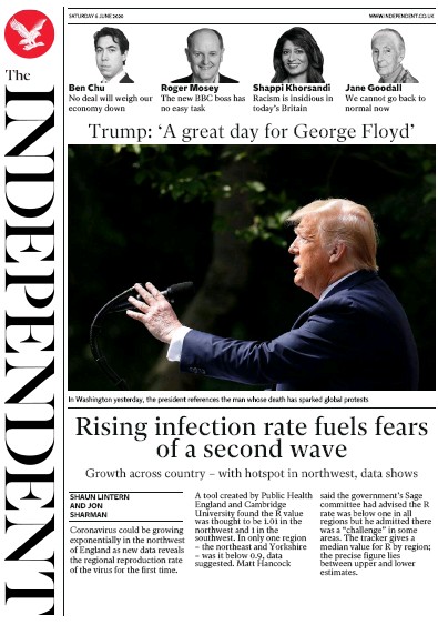 The Independent Newspaper Front Page for 6 June 2020