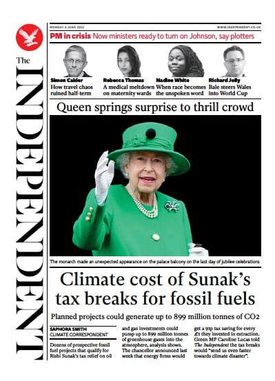 The Independent (UK) Newspaper Front Page for 6 June 2022