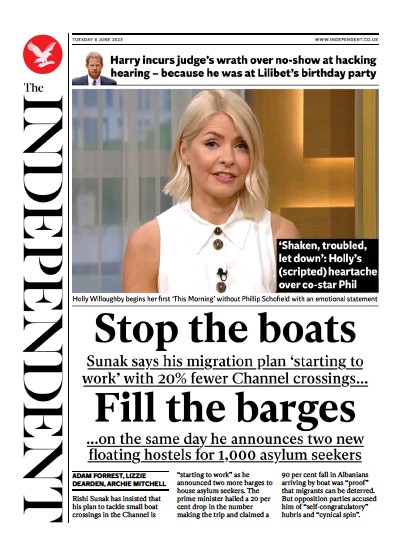 The Independent Newspaper Front Page for 6 June 2023