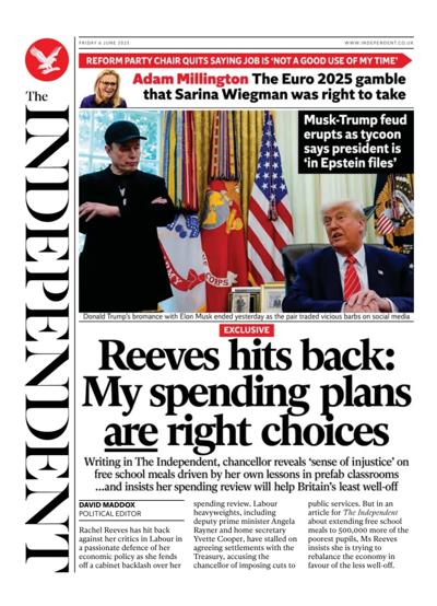 The Independent (UK) Newspaper Front Page for 6 June 2025