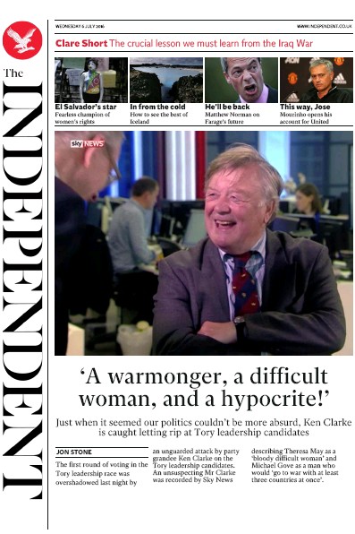 The Independent Newspaper Front Page for 6 July 2016