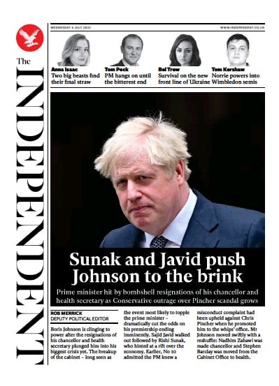 The Independent Newspaper Front Page for 6 July 2022