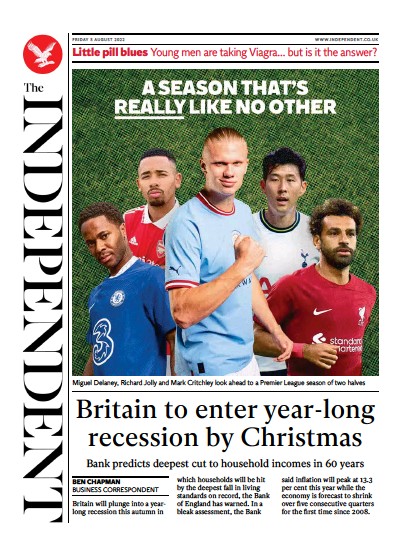 The Independent (UK) Newspaper Front Page for 6 August 2022