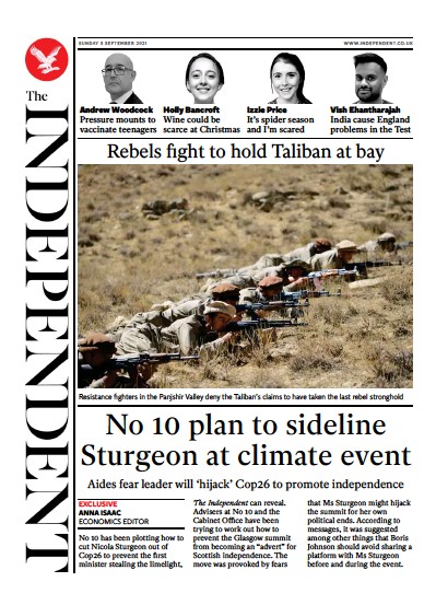 The Independent (UK) Newspaper Front Page for 6 September 2021