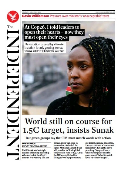 The Independent (UK) Newspaper Front Page for 7 November 2022