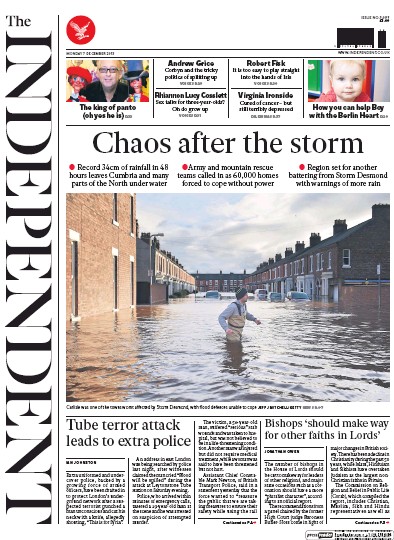 The Independent (UK) Newspaper Front Page for 7 December 2015