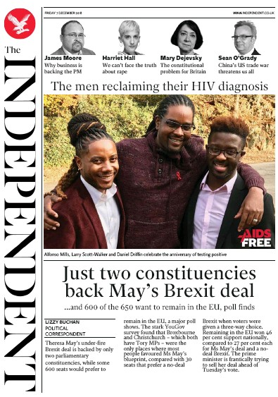 The Independent Newspaper Front Page for 7 December 2018