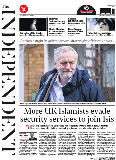 The Independent Newspaper Front Page for 7 January 2016