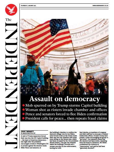 The Independent (UK) Newspaper Front Page for 7 January 2021