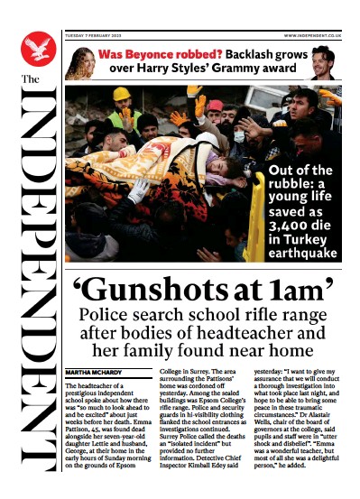 The Independent (UK) Newspaper Front Page for 7 February 2023