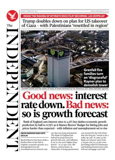 The Independent Newspaper Front Page for 7 February 2025