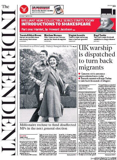 The Independent Newspaper Front Page for 7 March 2016