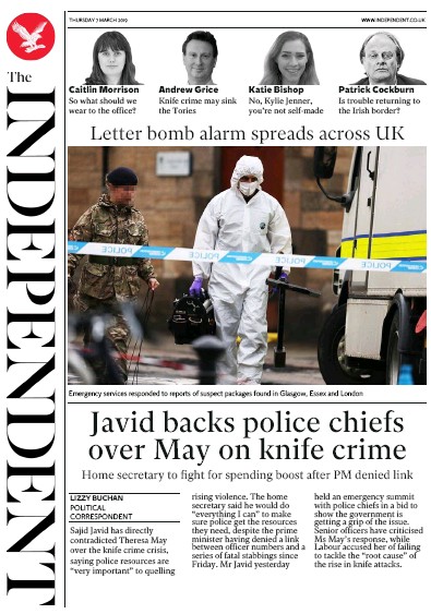 The Independent Newspaper Front Page for 7 March 2019