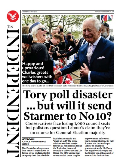 The Independent (UK) Newspaper Front Page for 7 May 2023