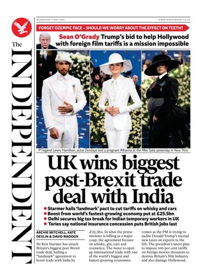 The Independent (UK) Newspaper Front Page for 7 May 2025