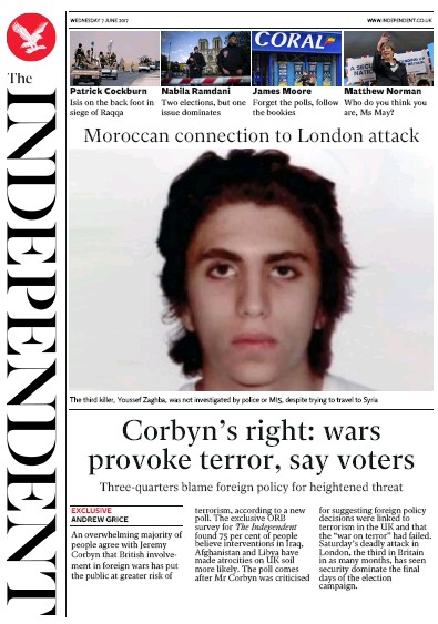 The Independent Newspaper Front Page for 7 June 2017