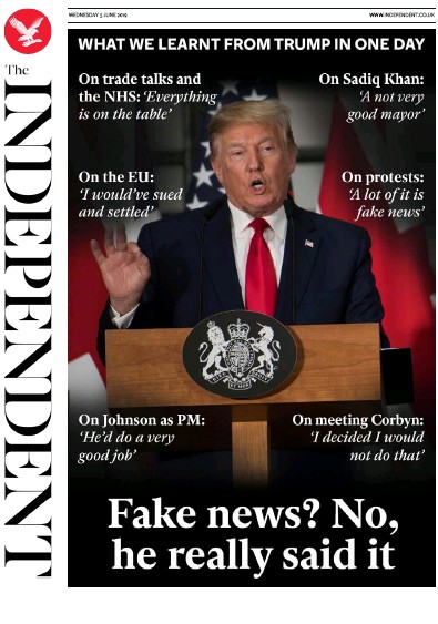The Independent (UK) Newspaper Front Page for 7 June 2019