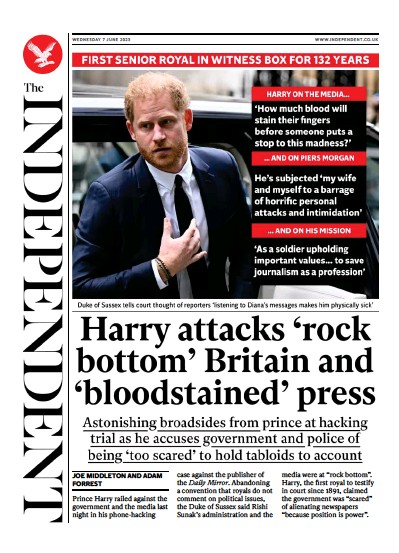 The Independent Newspaper Front Page for 7 June 2023