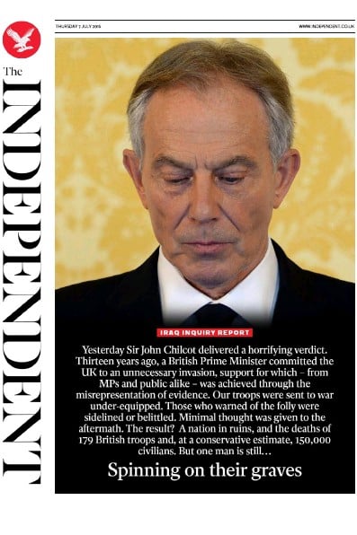 The Independent Newspaper Front Page for 7 July 2016