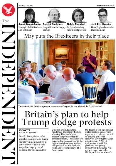 The Independent Newspaper Front Page for 7 July 2018