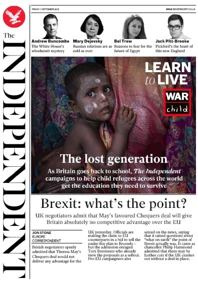 The Independent Newspaper Front Page for 7 September 2018
