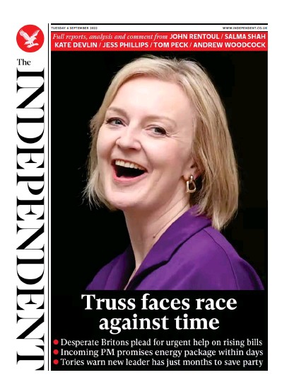 The Independent (UK) Newspaper Front Page for 7 September 2022