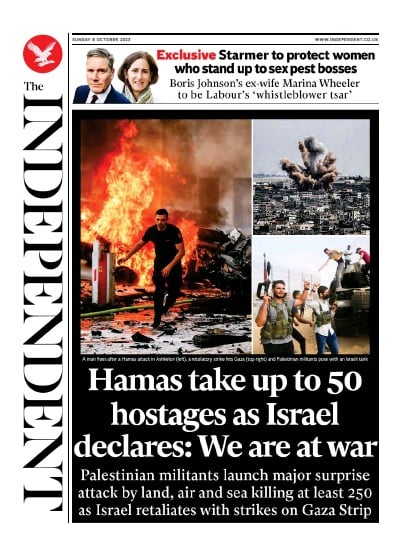 The Independent (UK) Newspaper Front Page for 8 October 2023