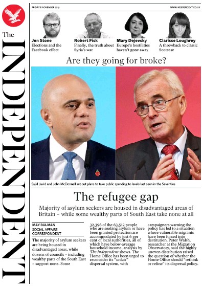 The Independent Newspaper Front Page for 8 November 2019