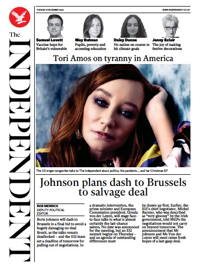 The Independent Newspaper Front Page for 8 December 2020