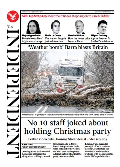 The Independent (UK) Newspaper Front Page for 8 December 2021