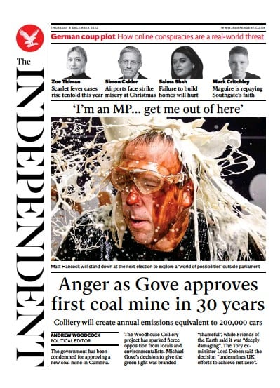 The Independent Newspaper Front Page for 8 December 2022