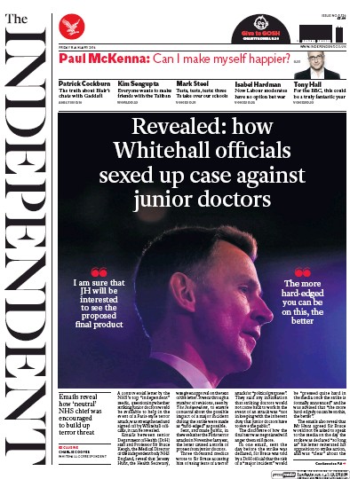 The Independent Newspaper Front Page for 8 January 2016