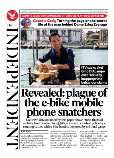 The Independent Newspaper Front Page for 8 February 2025