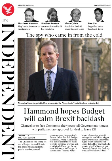 The Independent Newspaper Front Page for 8 March 2017