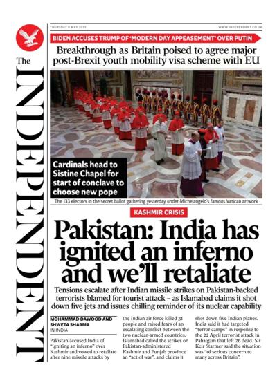 The Independent (UK) Newspaper Front Page for 8 May 2025