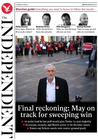 The Independent Newspaper Front Page for 8 June 2017