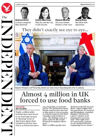 The Independent Newspaper Front Page for 8 June 2018