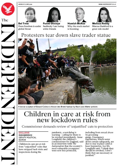 The Independent (UK) Newspaper Front Page for 8 June 2020