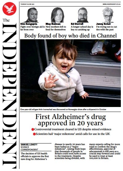 The Independent (UK) Newspaper Front Page for 8 June 2021