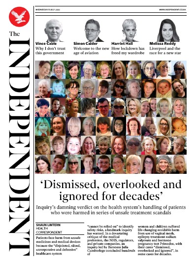 The Independent Newspaper Front Page for 8 July 2020