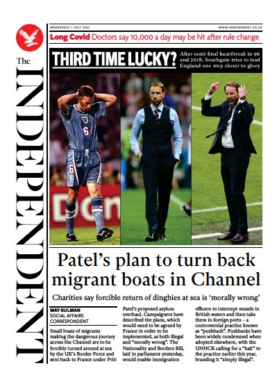 The Independent (UK) Newspaper Front Page for 8 July 2021
