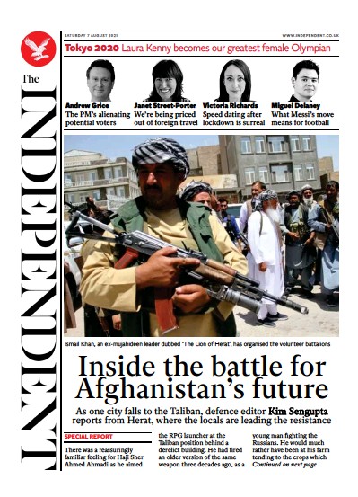 The Independent (UK) Newspaper Front Page for 8 August 2021