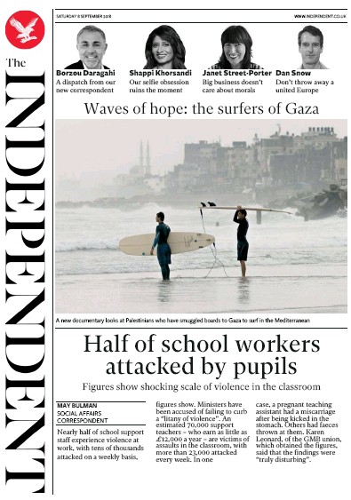 The Independent Newspaper Front Page for 8 September 2018